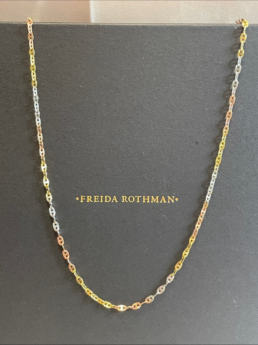 Freida Rothman Sterling Silver VAULT Tri-Tone Link Necklace - NWT $145 MSRP